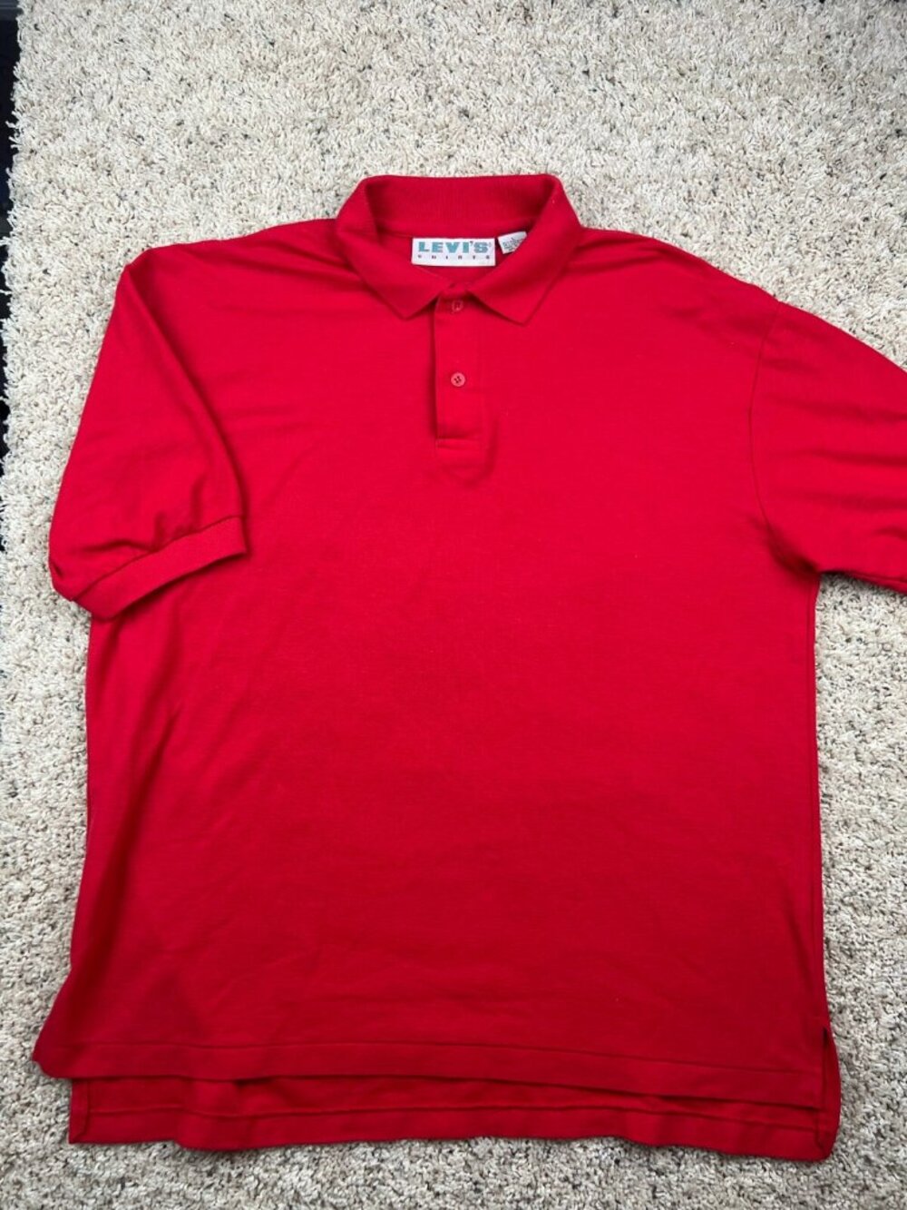 VTG Levis Men's Short Sleeve Polo Shirt Size Large Solid Red Polyester Cotton